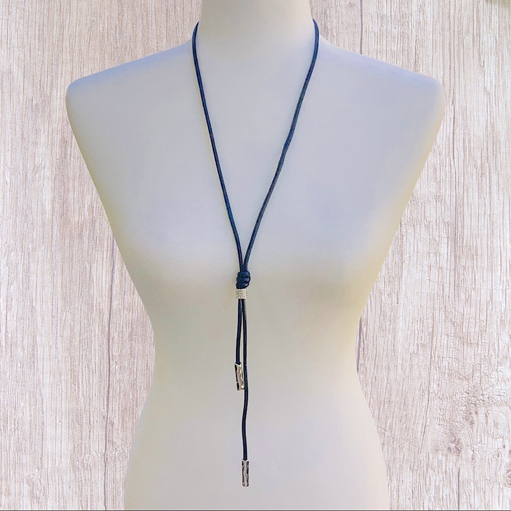 Emma Skye Leather Crystal Cord Lariat Necklace